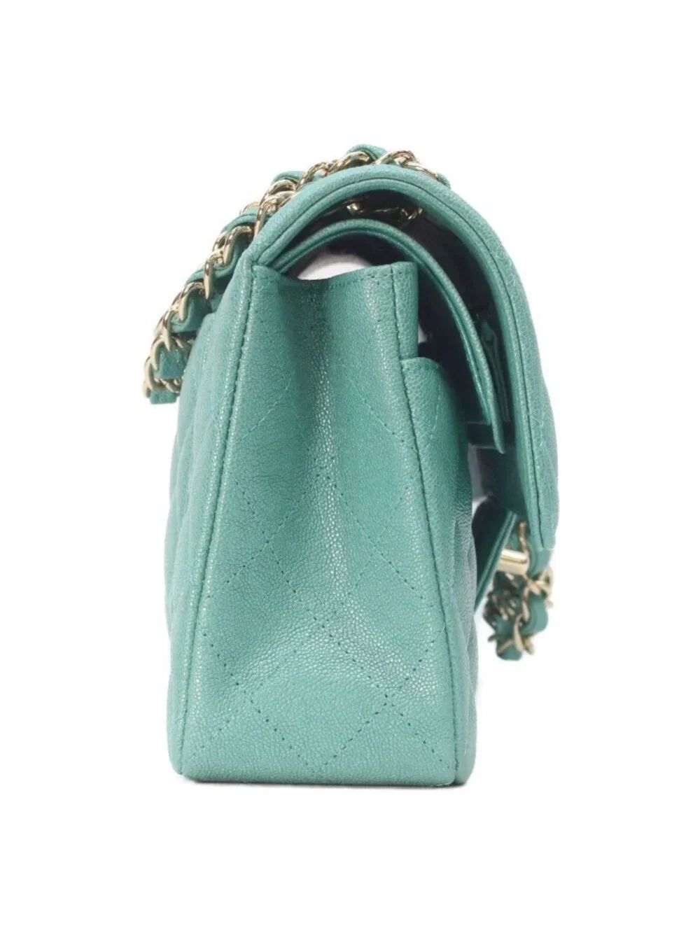 Chanel Pearl Green Caviar Gold Quilted 23 Shoulder Bag